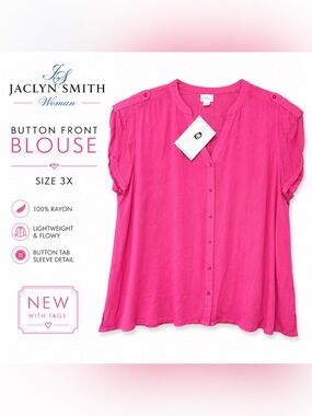 Jaclyn Smith Woman Pink Button Front Blouse Size 3X